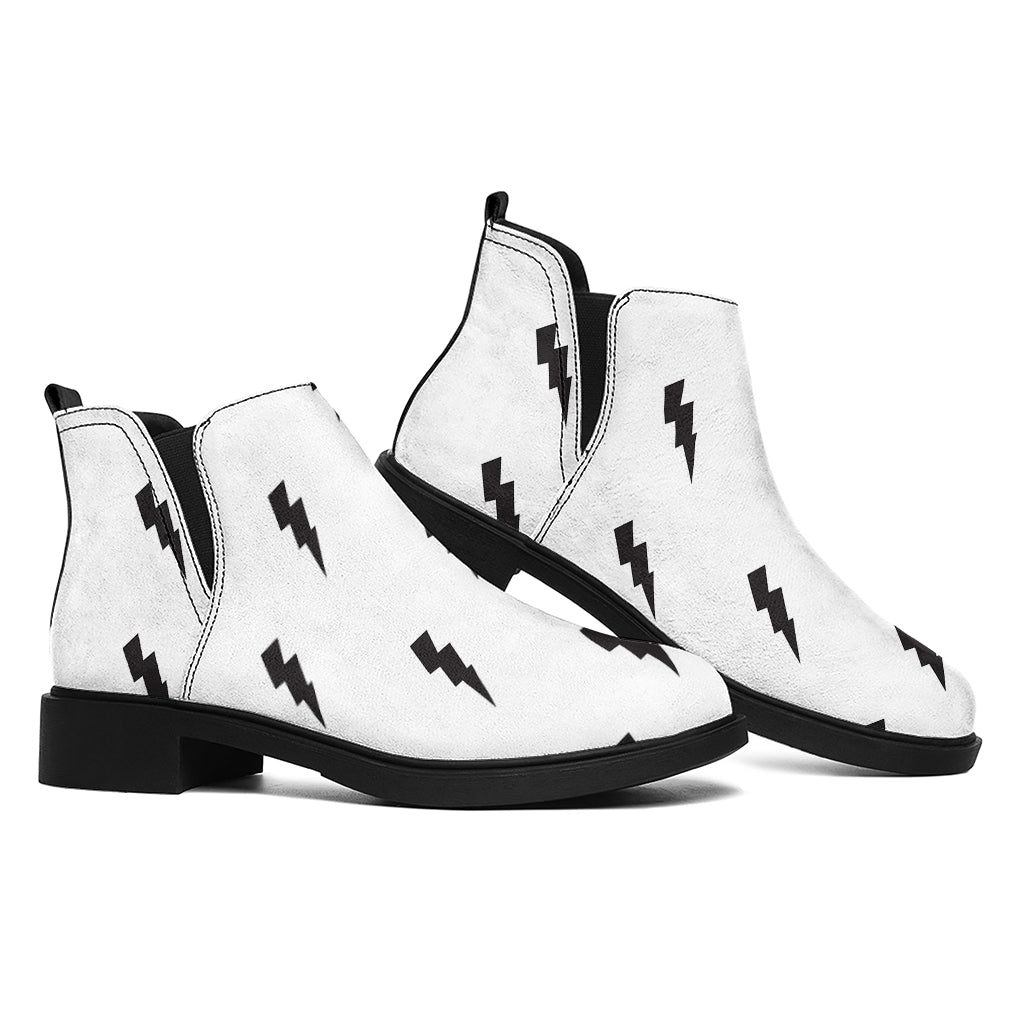 White And Black Lightning Pattern Print Flat Ankle Boots