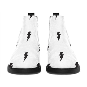 White And Black Lightning Pattern Print Flat Ankle Boots