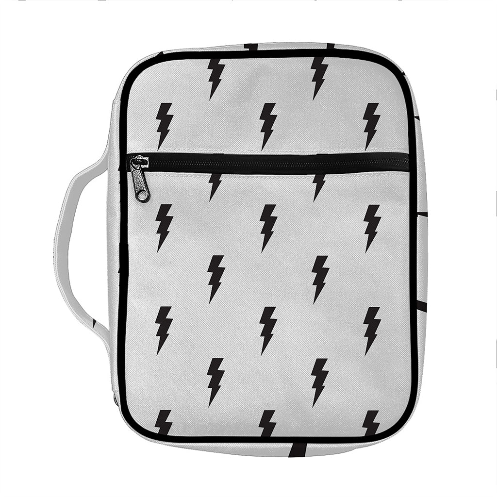 White And Black Lightning Pattern Print Front Pocket Bible Bag