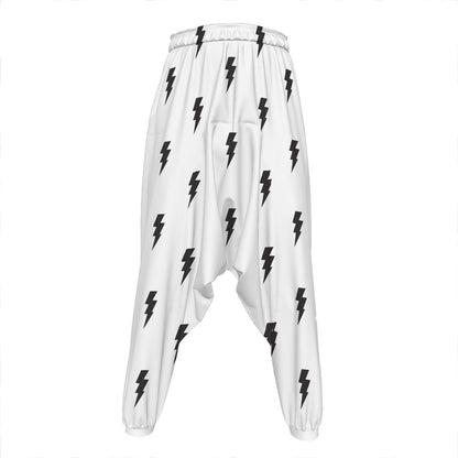 White And Black Lightning Pattern Print Hammer Pants