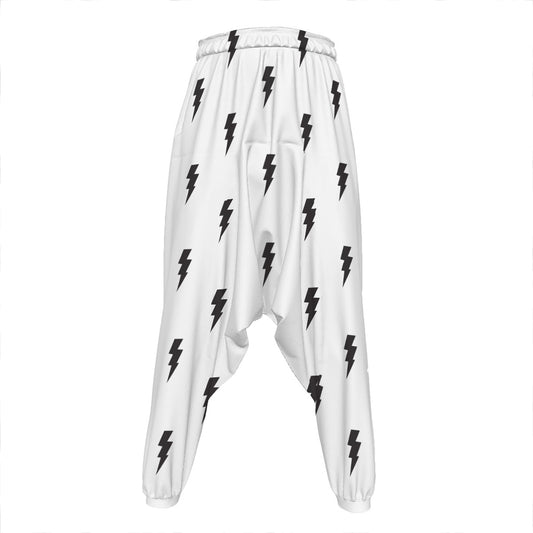 White And Black Lightning Pattern Print Hammer Pants