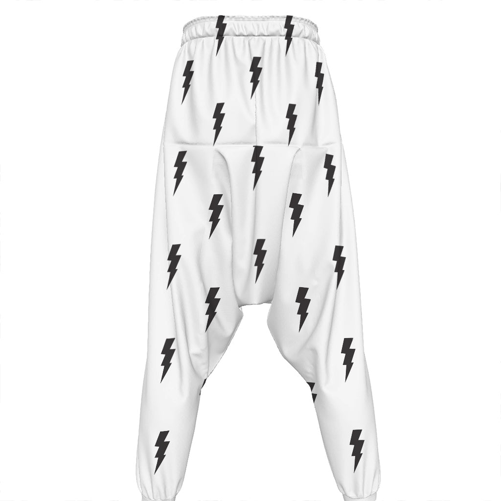 White And Black Lightning Pattern Print Hammer Pants