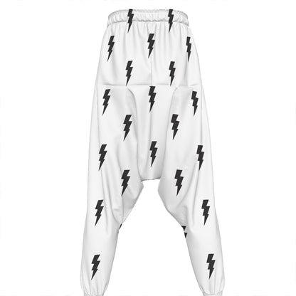 White And Black Lightning Pattern Print Hammer Pants