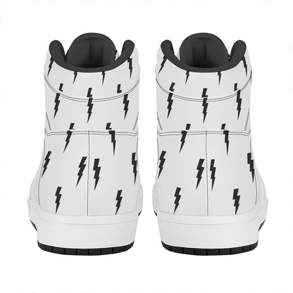 White And Black Lightning Pattern Print High Top Leather Sneakers