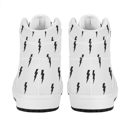 White And Black Lightning Pattern Print High Top Leather Sneakers