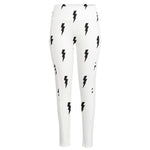 White And Black Lightning Pattern Print High-Waisted Pocket Leggings