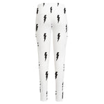 White And Black Lightning Pattern Print High-Waisted Pocket Leggings