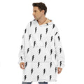 White And Black Lightning Pattern Print Hoodie Blanket