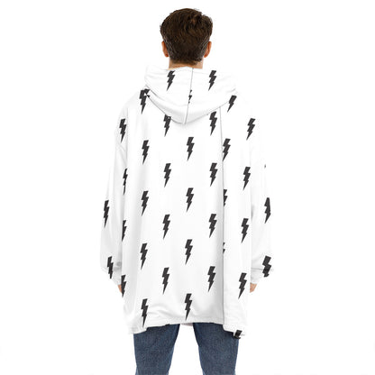 White And Black Lightning Pattern Print Hoodie Blanket