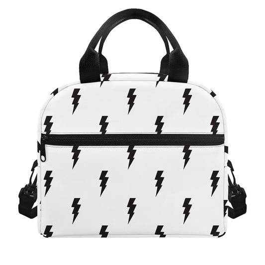 White And Black Lightning Pattern Print Insulated Lunch Bag