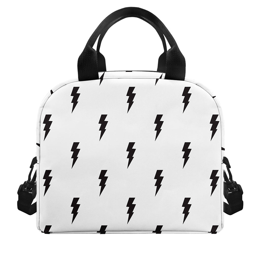 White And Black Lightning Pattern Print Insulated Lunch Bag