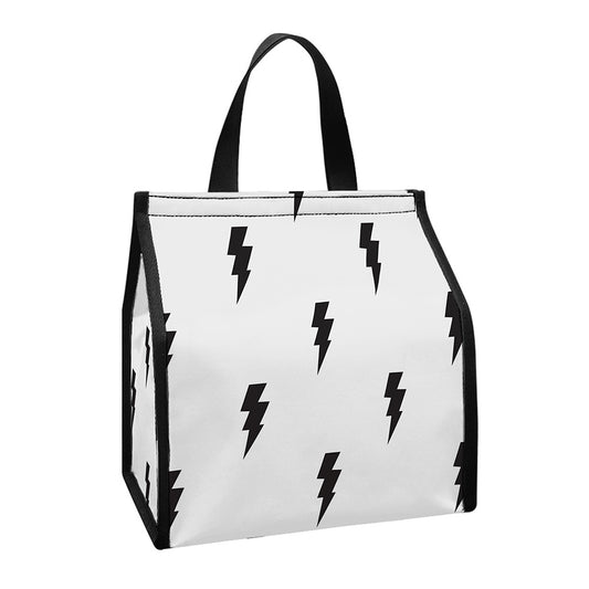 White And Black Lightning Pattern Print Insulated Lunch Tote