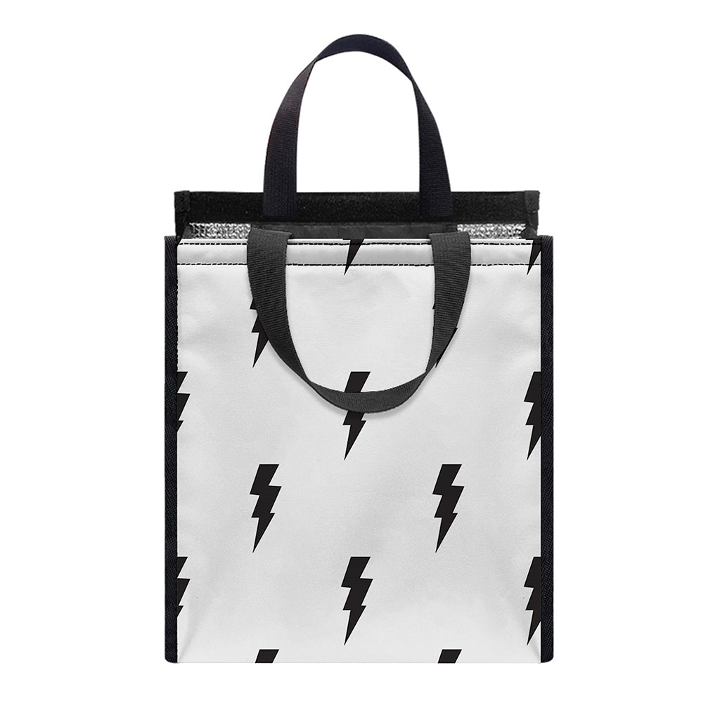 White And Black Lightning Pattern Print Insulated Lunch Tote