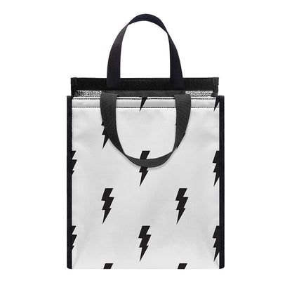 White And Black Lightning Pattern Print Insulated Lunch Tote