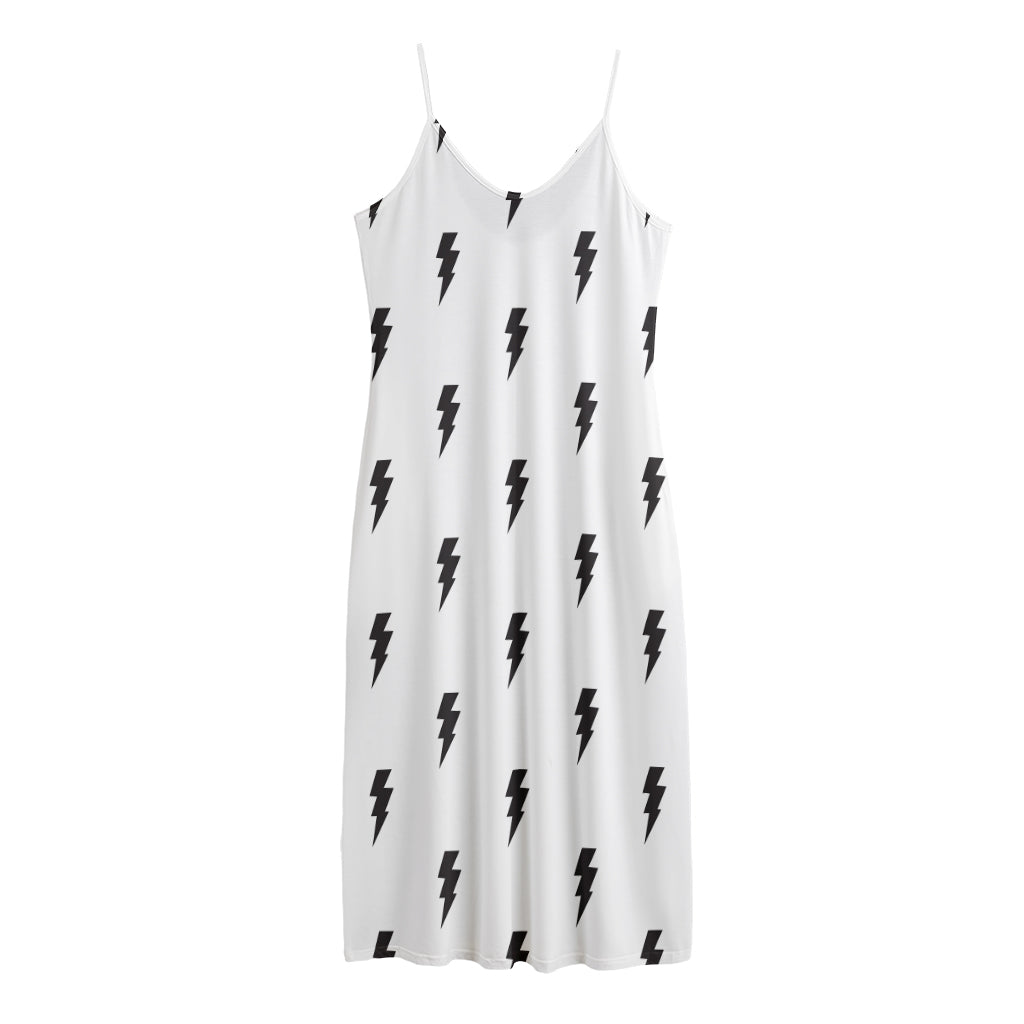 White And Black Lightning Pattern Print Jersey Midi Cami Dress