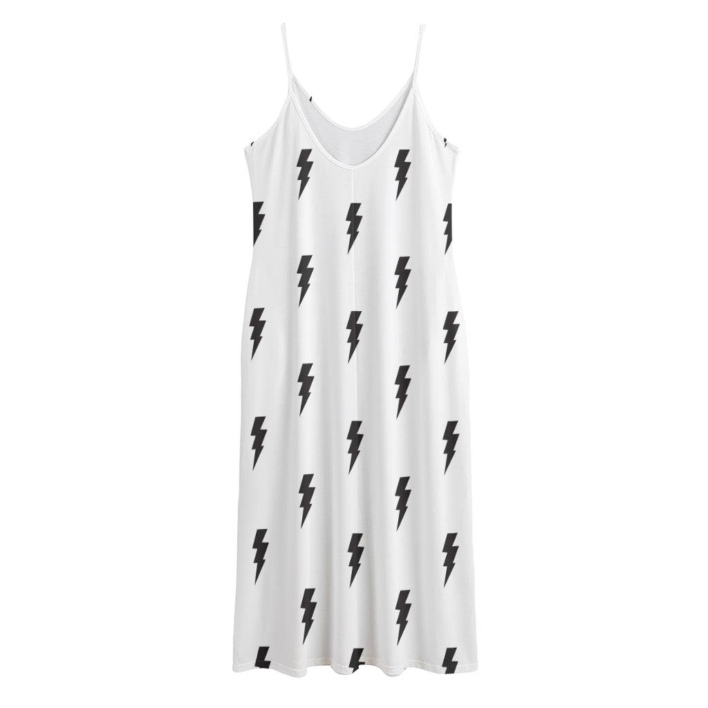 White And Black Lightning Pattern Print Jersey Midi Cami Dress