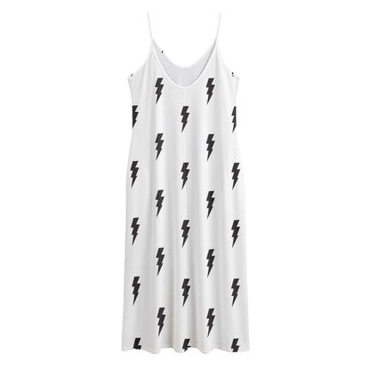 White And Black Lightning Pattern Print Jersey Midi Cami Dress