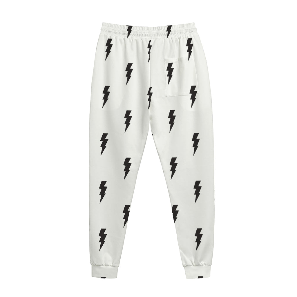 White And Black Lightning Pattern Print Jogger Pants