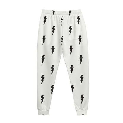 White And Black Lightning Pattern Print Jogger Pants