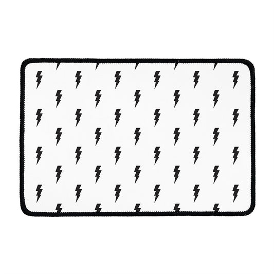 White And Black Lightning Pattern Print Kitchen Mat
