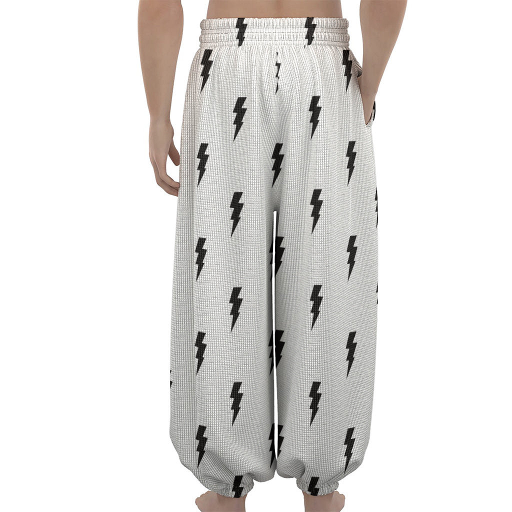 White And Black Lightning Pattern Print Lantern Pants