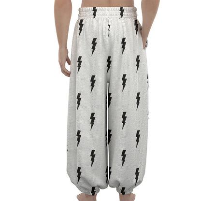 White And Black Lightning Pattern Print Lantern Pants