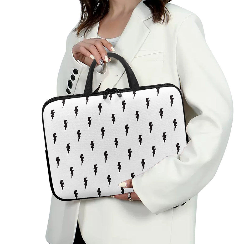 White And Black Lightning Pattern Print Laptop Sleeve With Handle
