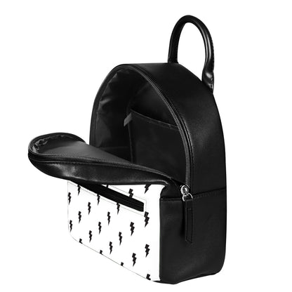 White And Black Lightning Pattern Print Leather Backpack