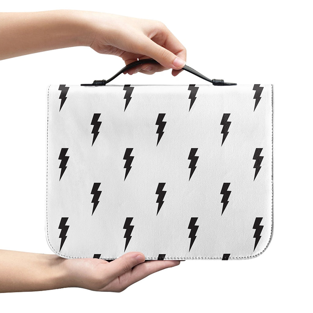 White And Black Lightning Pattern Print Leather Bible Cover