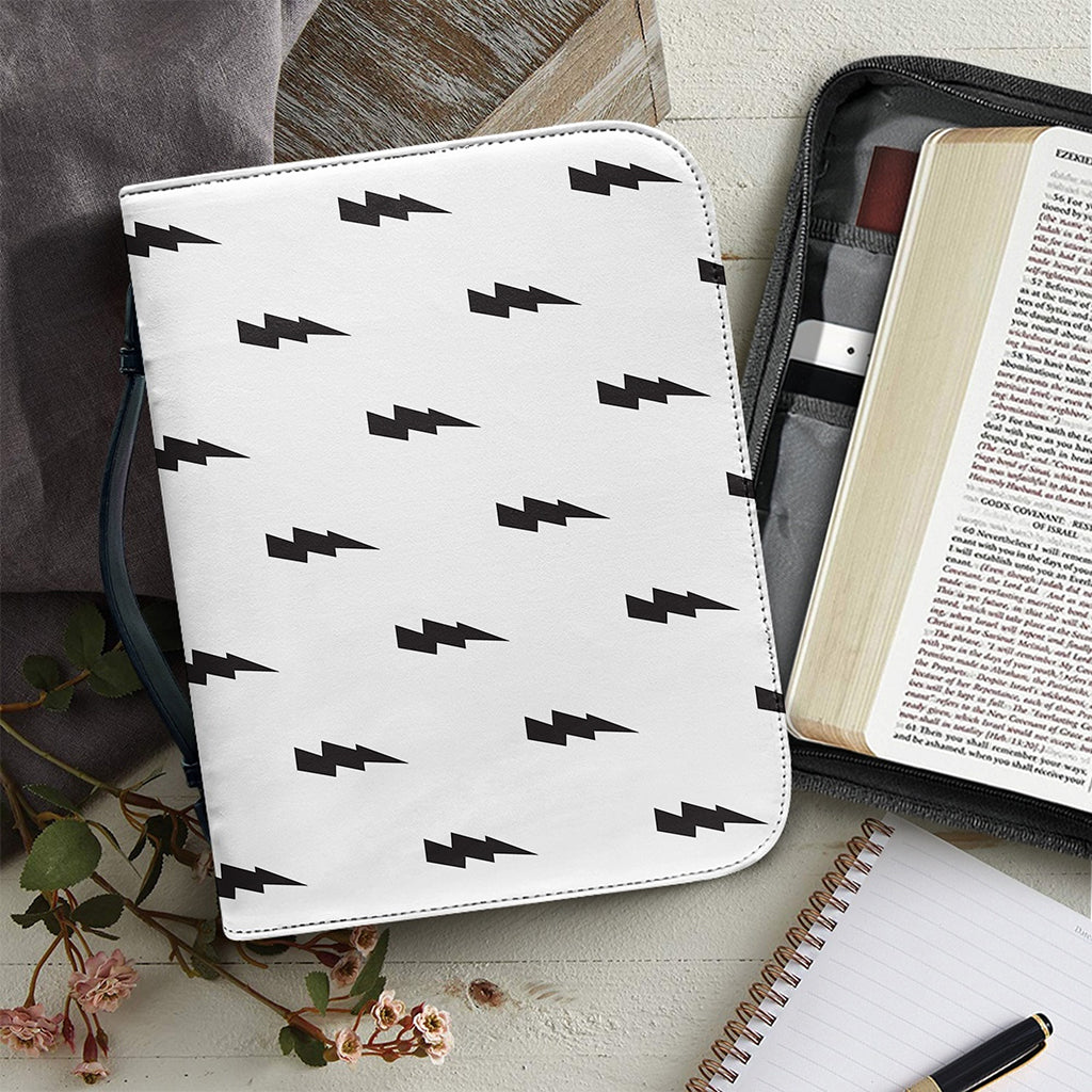 White And Black Lightning Pattern Print Leather Bible Cover