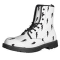 White And Black Lightning Pattern Print Lace-Up Boots