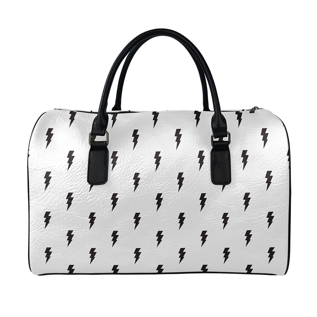 White And Black Lightning Pattern Print Leather Duffle Bag