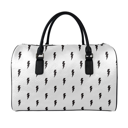 White And Black Lightning Pattern Print Leather Duffle Bag