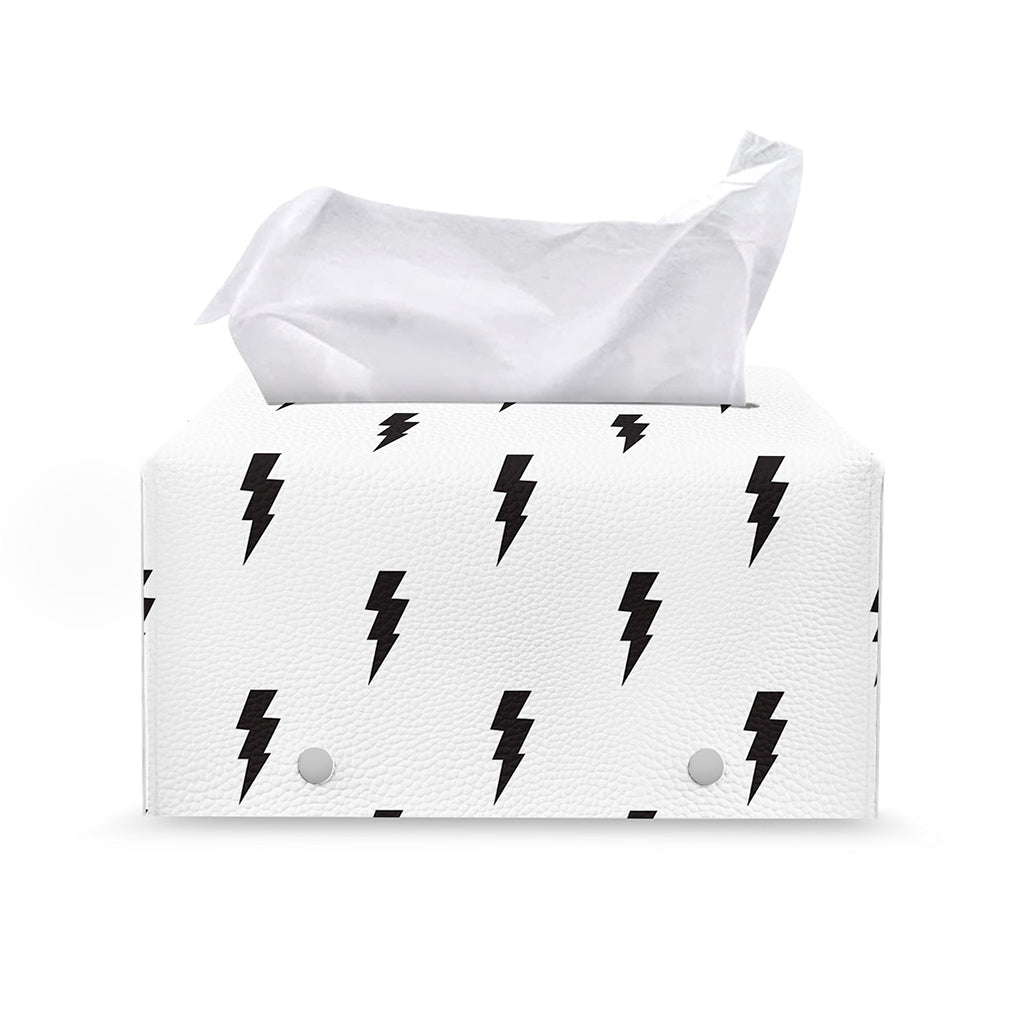 White And Black Lightning Pattern Print Leather Tissue Box Cover