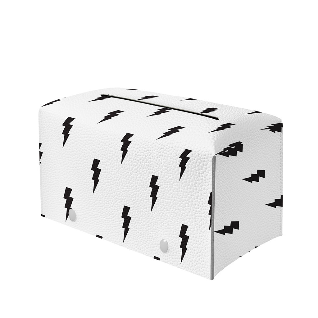 White And Black Lightning Pattern Print Leather Tissue Box Cover