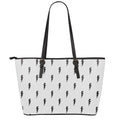 White And Black Lightning Pattern Print Leather Tote Bag With Zipper