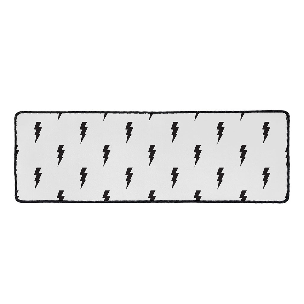 White And Black Lightning Pattern Print Long Kitchen Mat