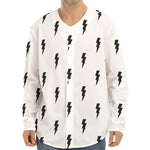 White And Black Lightning Pattern Print Long Sleeve Baseball Jersey