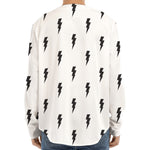 White And Black Lightning Pattern Print Long Sleeve Baseball Jersey