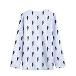 White And Black Lightning Pattern Print Long Sleeve Short Coat