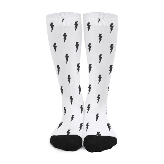 White And Black Lightning Pattern Print Long Socks