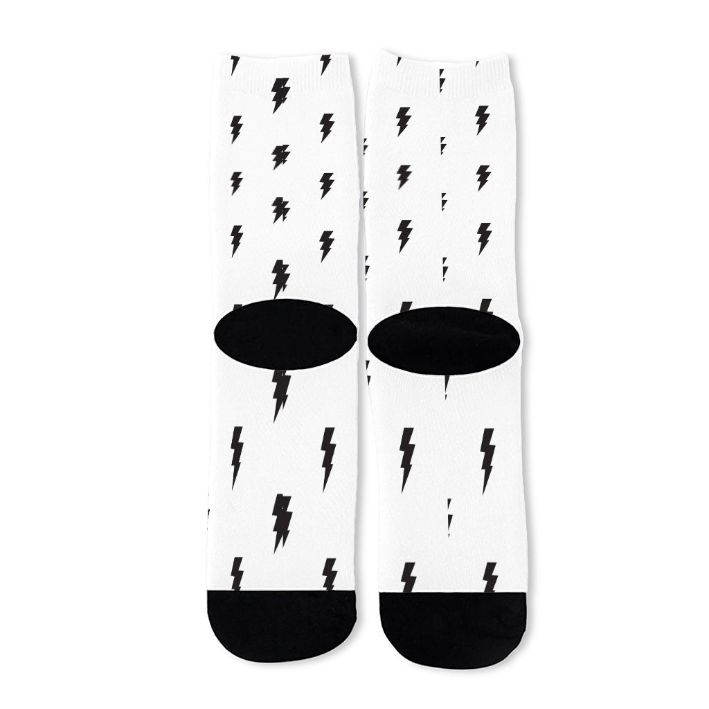 White And Black Lightning Pattern Print Long Socks