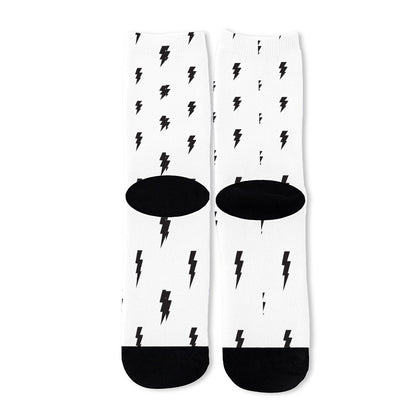 White And Black Lightning Pattern Print Long Socks