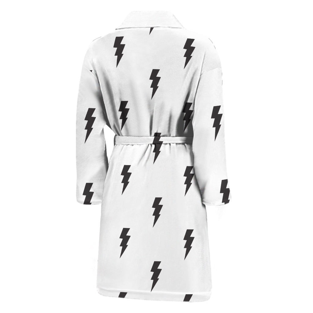 White And Black Lightning Pattern Print Men's Bathrobe