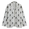White And Black Lightning Pattern Print Men's Blazer