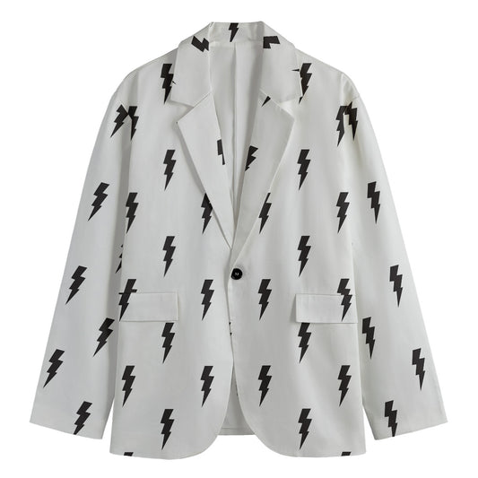 White And Black Lightning Pattern Print Men's Blazer