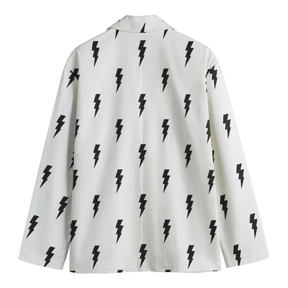 White And Black Lightning Pattern Print Men's Blazer