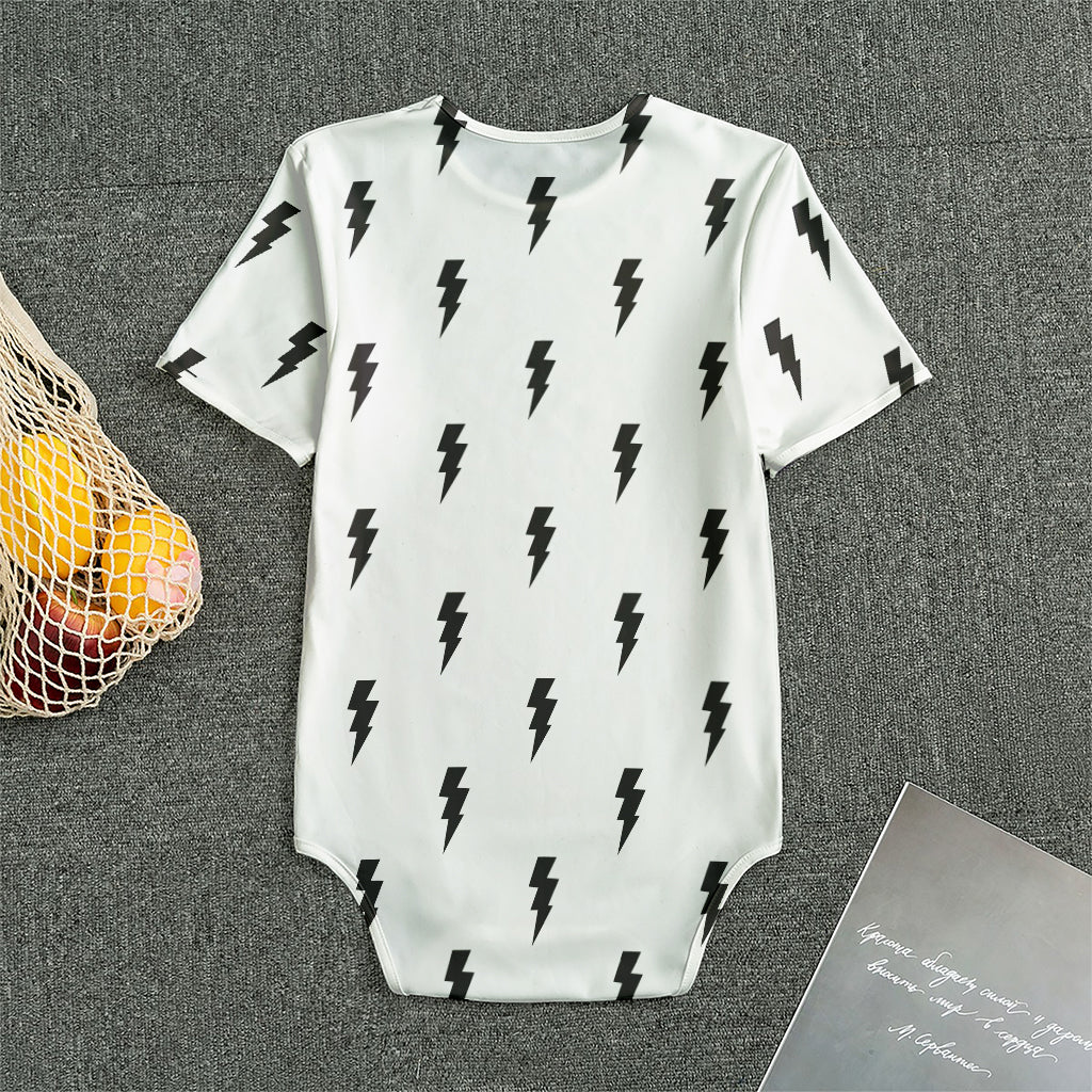 White And Black Lightning Pattern Print Men's Bodysuit
