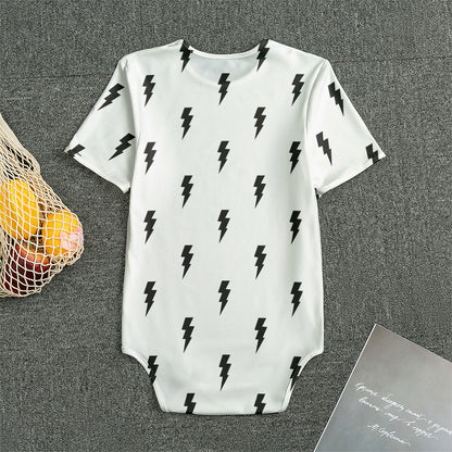 White And Black Lightning Pattern Print Men's Bodysuit