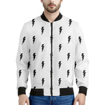 White And Black Lightning Pattern Print Men's Bomber Jacket
